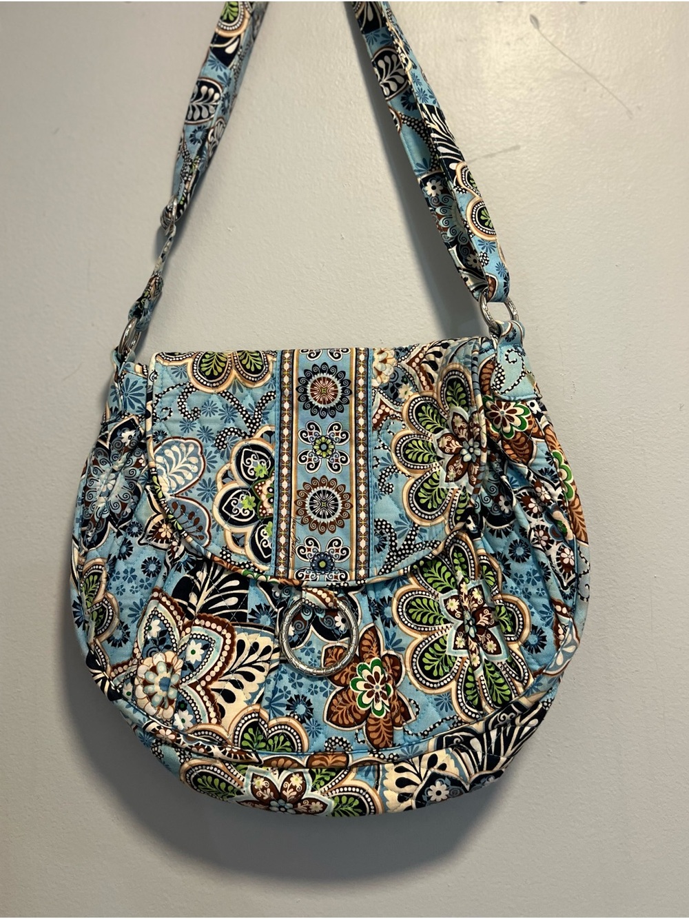 Vera Bradley Saddle Up Bali Blue Crossbody Shoulder Bag Floral Magnetic Flap M - Picture 3 of 16